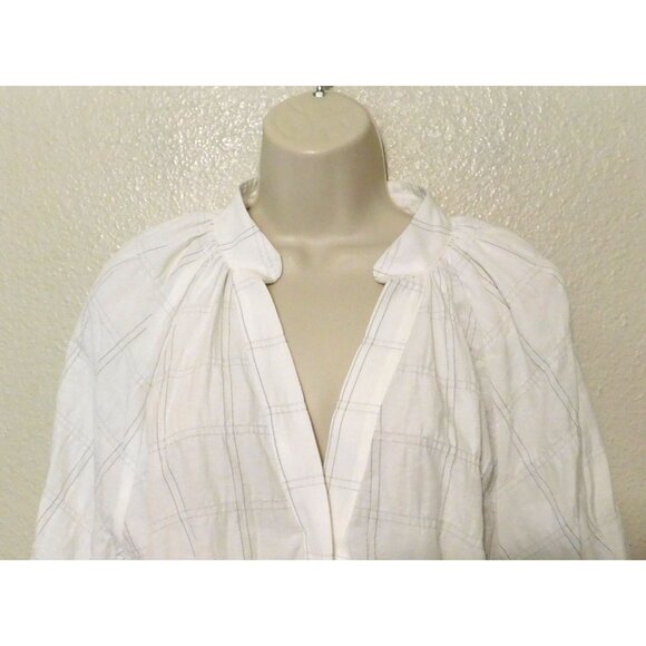 Anthropologie Top L White Tunic Length Blouse 3/4 Sleeve Cuff Cotton Blend - Picture 3 of 9